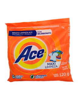 Detergente Ace máxima limpieza en cuellos y puños Cont. Neto 120 G.