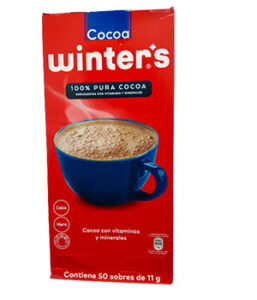 WINTER COCOA  100% PURO COCOA  CON VITAMINAS Y MINERALES. CONT 59 SOBRE DE 11 G.