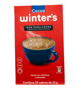 WINTER’S 100% PURA COCOA  CON VITAMINAS Y MINERALES CONTIENE 20 SOBRES DE 23 G.